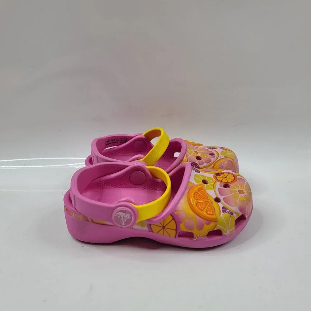 Crocs Girl's Party Pink Karin Novelty Lemon Adjustable Slip-On Casual Clogs Sz 6